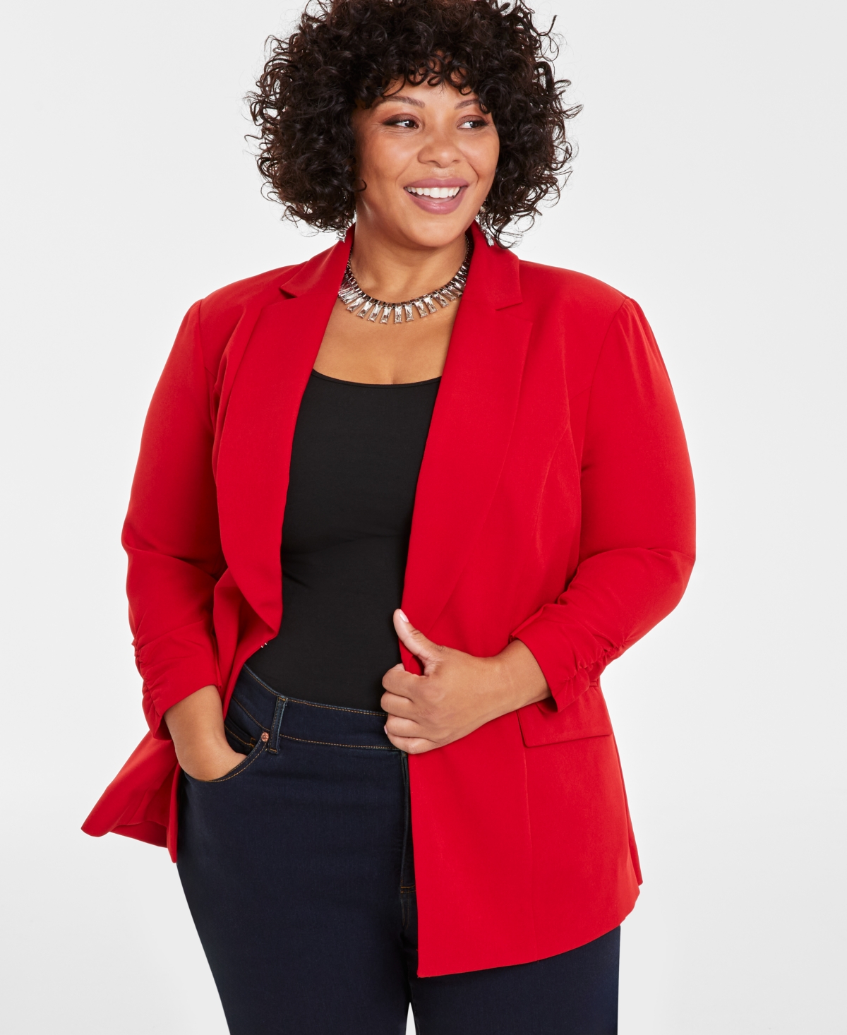 Plus Size 3/4-Sleeve Blazer, Created for Macy's - Red Zenith