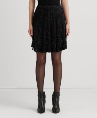 로렌 랄프로렌 Lauren Ralph Lauren Womens Beaded Mesh A-Line Skirt,Black