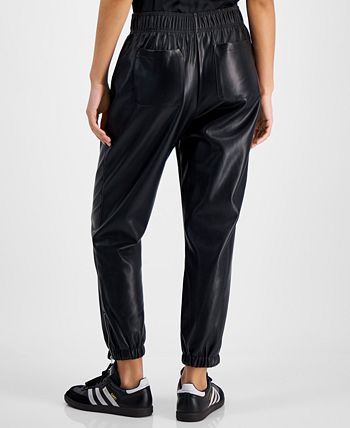 Avec Les Filles Women's Mixed-Media Cropped Varsity Blazer & Faux-Leather  Ankle-Zip Jogger Pants - Macy's