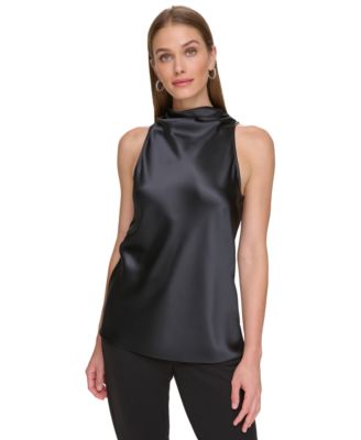 DKNY - Women's Sleeveless Mock-Turtleneck Satin Top