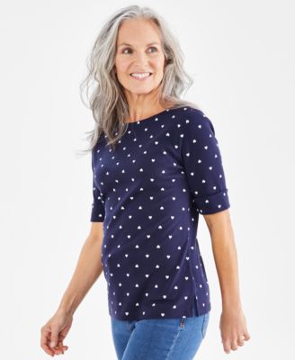 Style & Co - Women's Heart-Print Elbow-Sleeve Knit Top