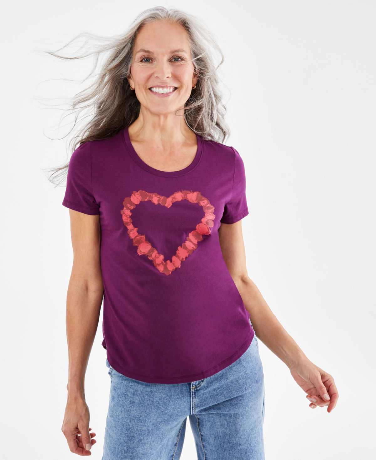 Style & Co Women's Graphic Short-sleeve T-shirt, Created For Macy's In Heart Violet