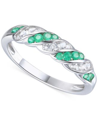 Macy's - Emerald (1/5 ct. t.w.) & Diamond (1/5 ct. t.w.) Swirl Band in Sterling Silver (Also in Ruby & Sapphire)