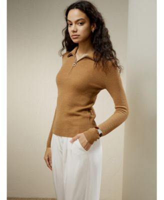 Women's Gaia Ribbed Half Zip Ultra-fine Wool Sweater