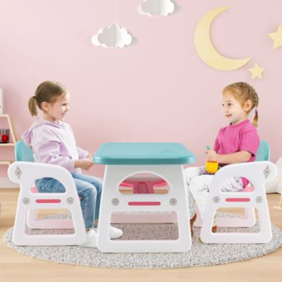 3-Piece Kids Table and Chair Set Toddler Activity Study Desk with Building Blocks