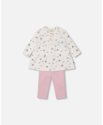 Deux Par Deux Organic Cotton Long Tunic And Leggings Set - Pink printed Little Flowers Deux Par Deux Organic Cotton Long Tunic And Leggings Set - Pink printed Little Flowers