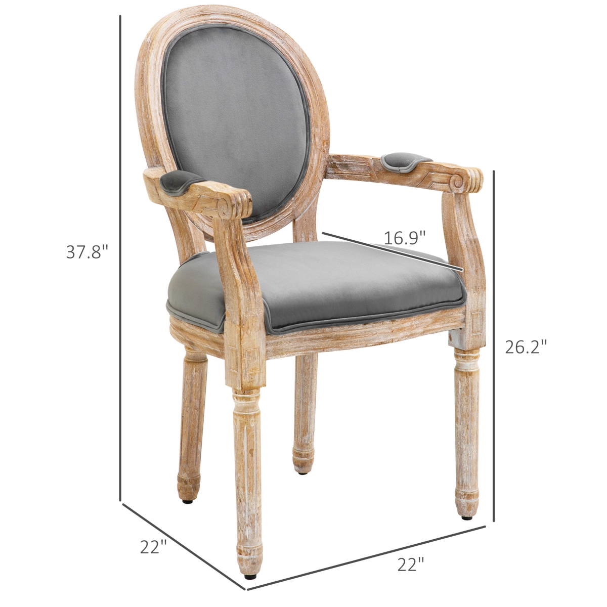 Homcom Vintage Dining Chair Solid Wood Frame Living Room Upholstered Seat,- Grey