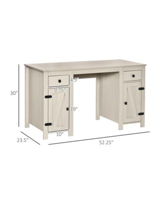 Farm Style Home Office Computer Desk with 2 Drawers and 2 Cabinets, White