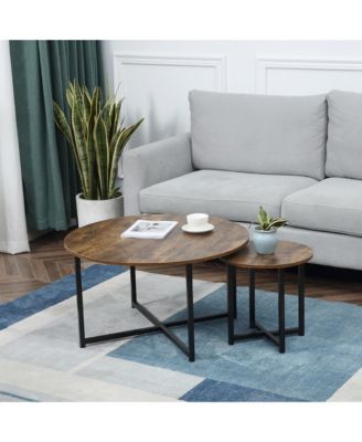 Set of 2 Round Tables with Metal Frame,