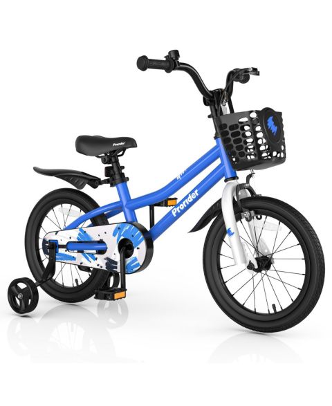 Детская игрушка Costway Racing Pattern Series 16" Height-Adjustable Kids' Bike with Removable Training Wheels, Ages 4-7, цвет: Синий