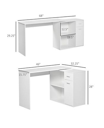 HOMCOM L Shaped Computer Desk, 180° Rotating Corner Desk with Storage ...