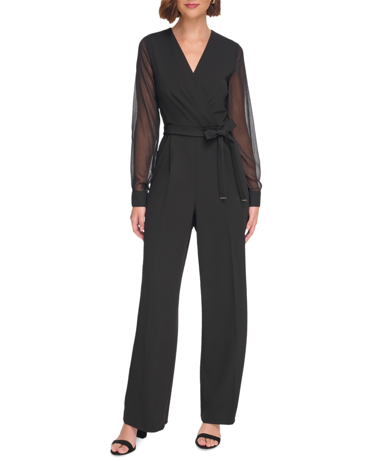Tommy Hilfiger Women's Long-chiffon-sleeve Scuba Crepe Jumpsuit In Black