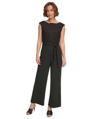DKNY Women s Asymmetric Neck Mixed Media Jumpsuit Macy s