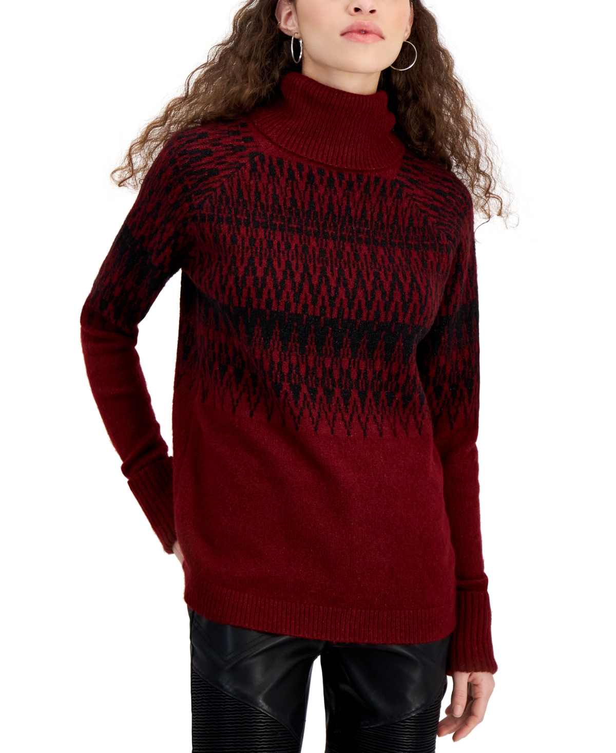Women's Shine Fair-Isle Turtleneck Sweater - Cabernet  Black