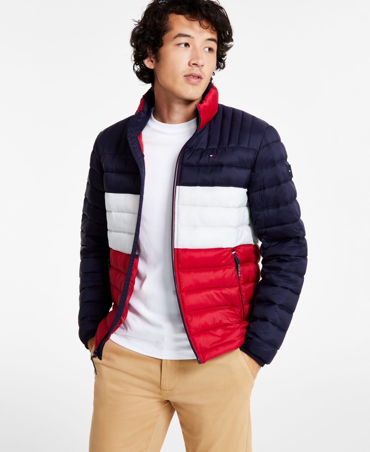 Shop Tommy Hilfiger Men's Packable Quilted Puffer Jacket In Mid,ice,red Combo (muf)