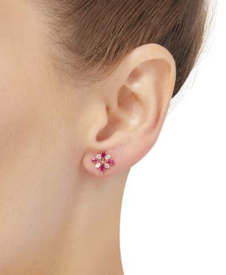 Emerald (3/4 ct. t.w.) & White Topaz (1/3 ct. t.w.) Flower Stud Earrings in 10k Gold