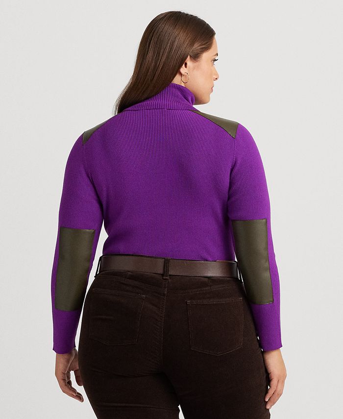 Lauren Ralph Lauren Plus Size Ribbed ElbowPatch Turtleneck Macy's