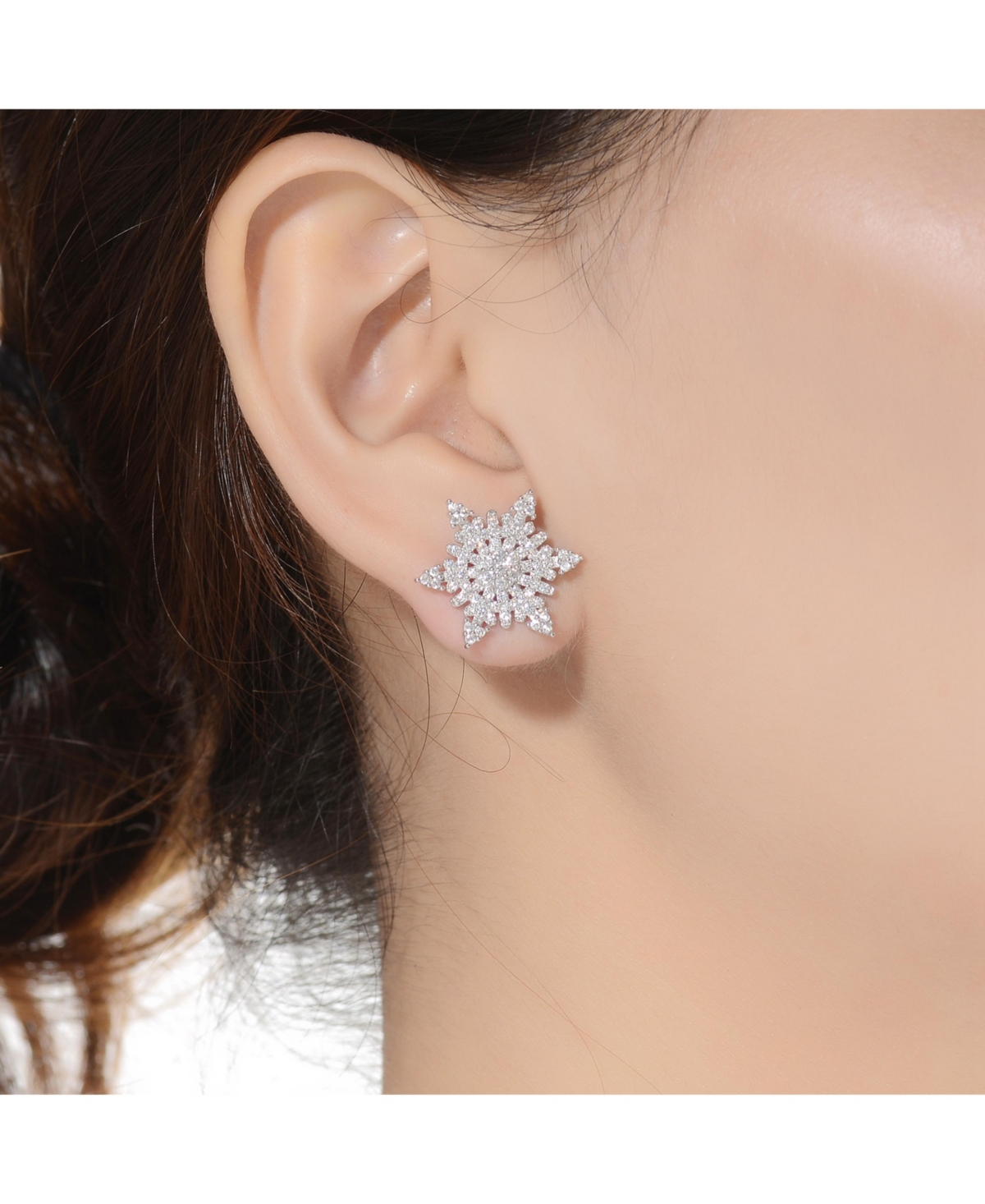 Genevive Cubic Zirconia White Gold Plated SterlingStar Shape Stud Earring - Silver