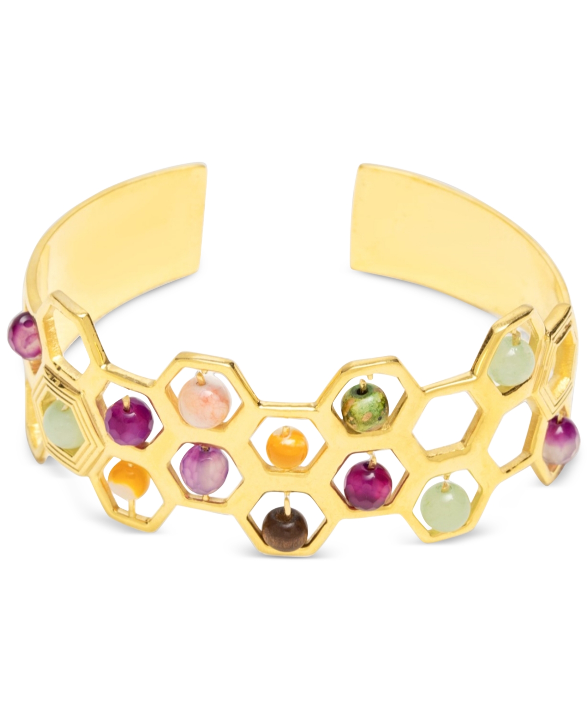 18k Gold-Plated Mixed Gemstone Cuff Bracelet - Yw Gld