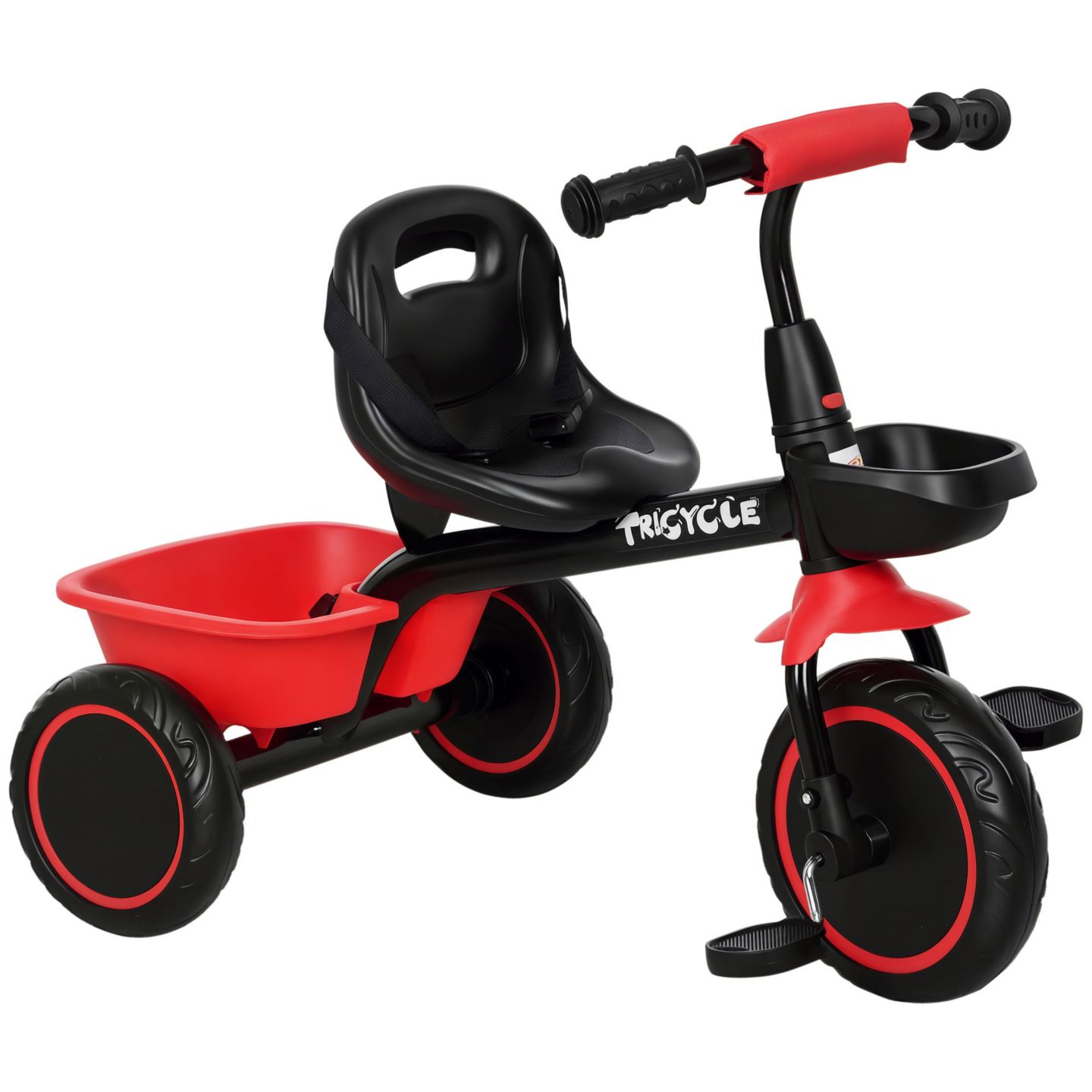 Детская игрушка Qaba Kids' Tricycle with Adjustable Seat and Baskets, 55 lbs Capacity, Ages 2–5, цвет: Красный — фото 1