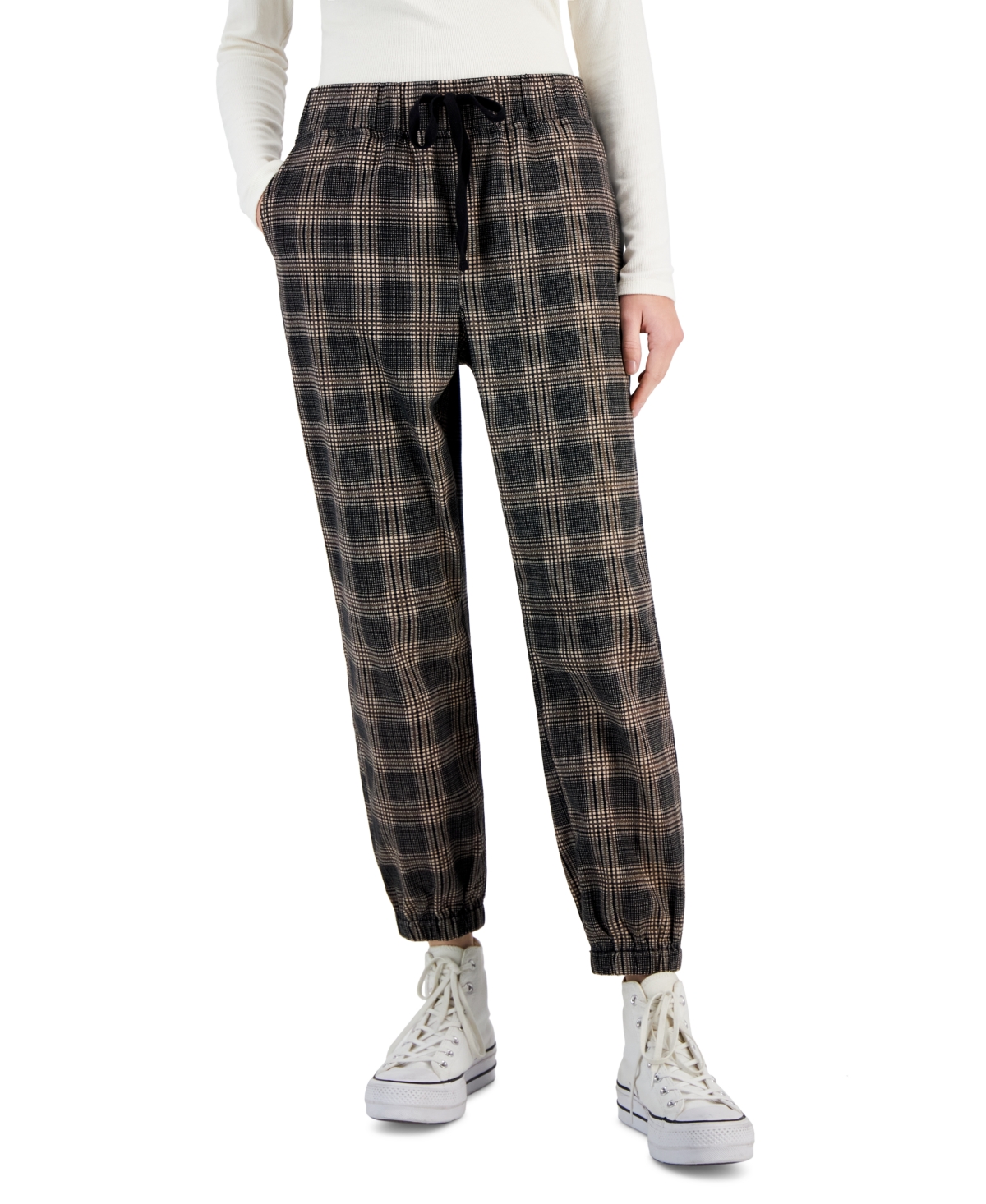 Tinseltown Juniors' Camouflage-print Utility Joggers In Beige Plaid