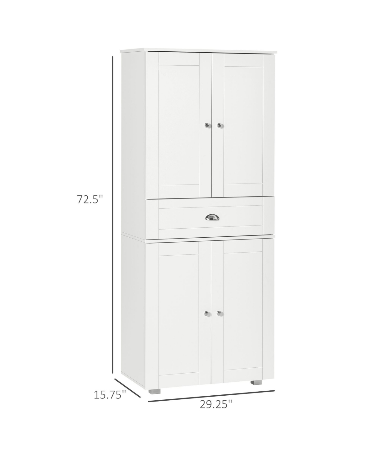 Homcom Freestanding Kitchen Pantry Cabinet with 2 Large Double Door Cabinets and 1 Center Drawer,- White