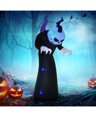 7ft Inflatable Halloween Ghost with Horns, Blow-Up Outdoor LED Yard Display with Flame Effect for Garden, Lawn, Yard, Party, Holiday