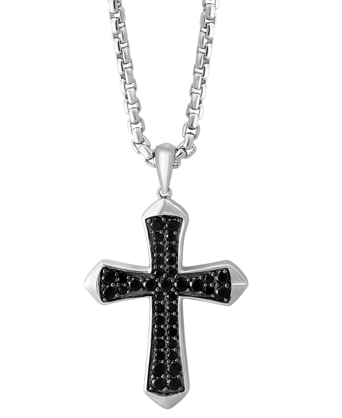 Effy Collection Effy Men's Black Spinel Cross 22" Pendant Necklace (1-1/5 Ct. T.w.) In Sterling Silver