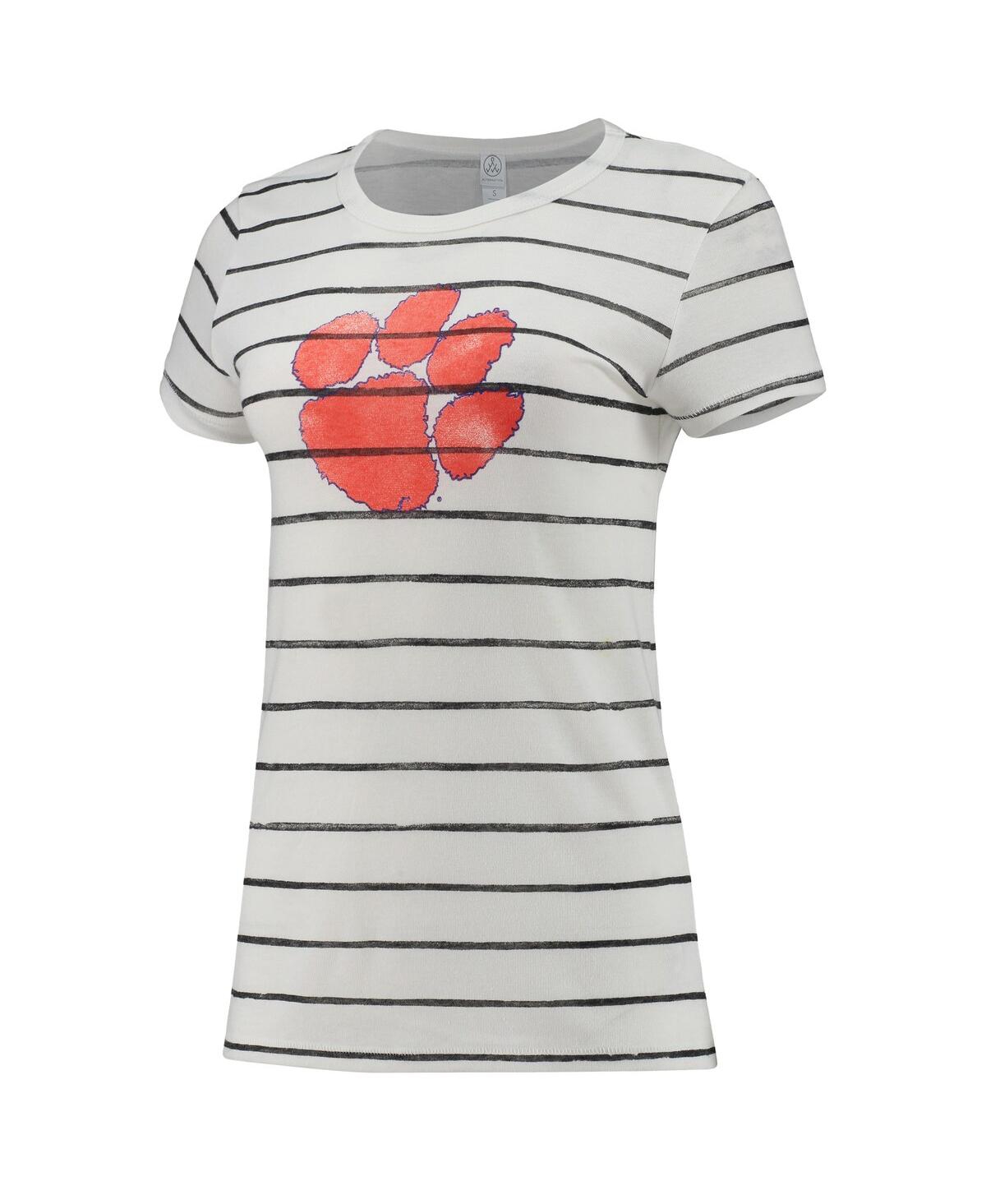 Shop Alternative Apparel Women's  White Clemson Tigers Ideal Stripe Tri-blend T-shirt