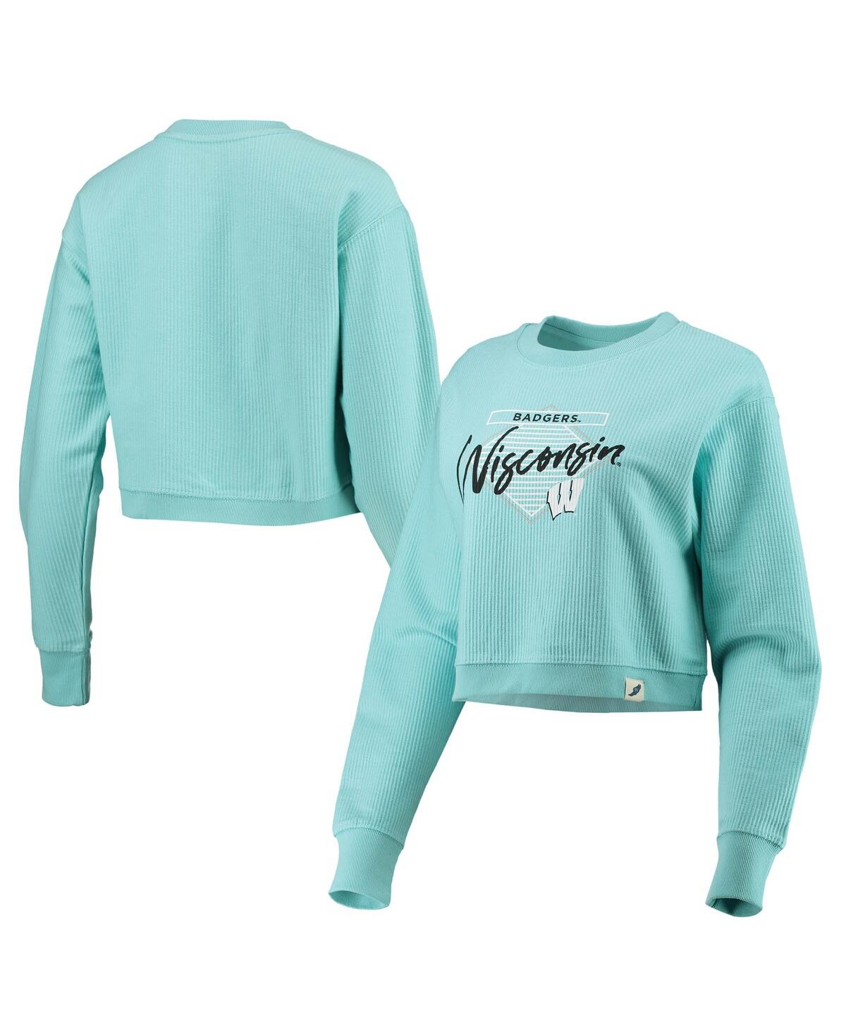 Shop League Collegiate Wear Women's  Light Blue Wisconsin Badgers Corded Timber Crop Pullover Sweatshirt