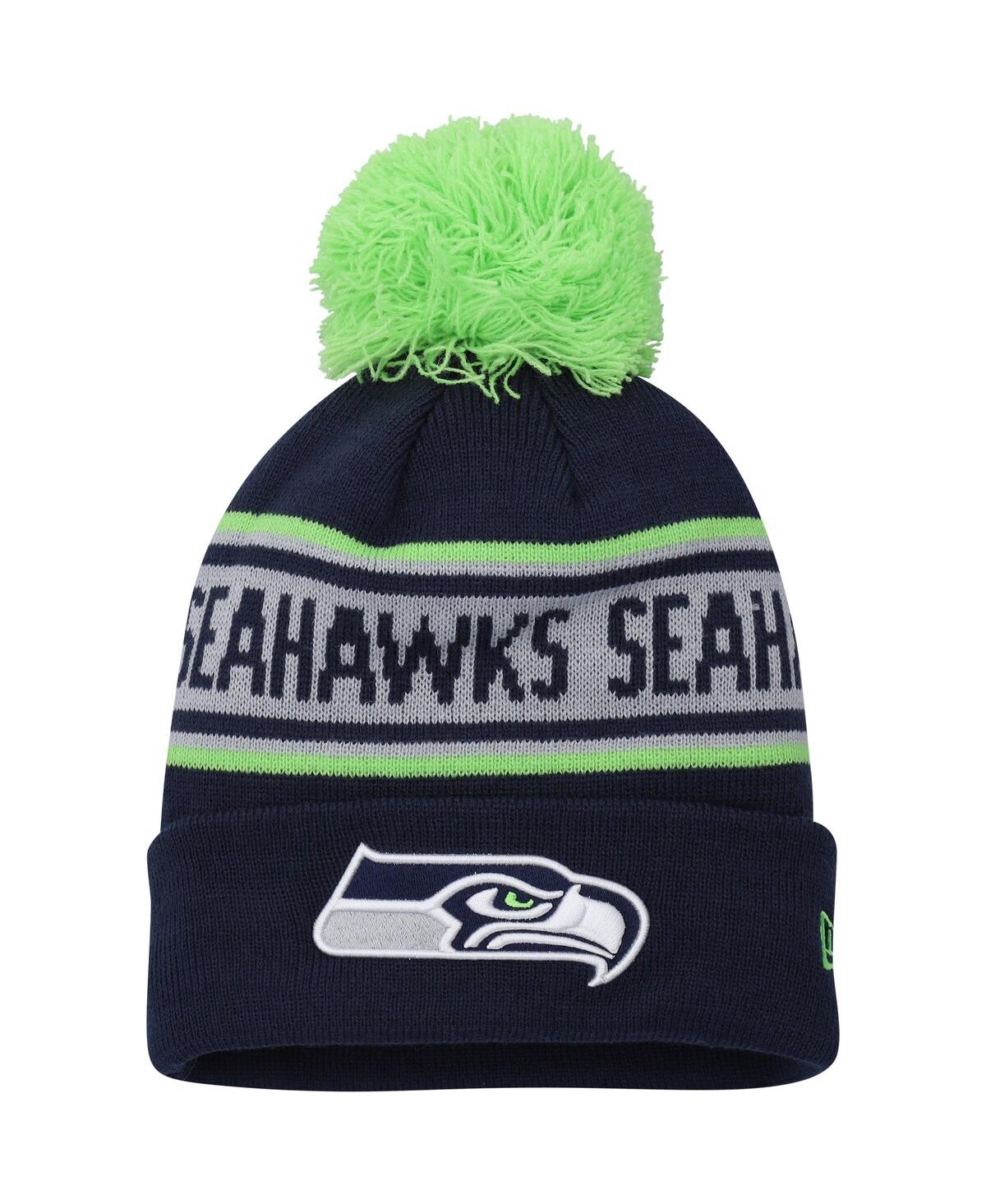 New Era Big Boys And Girls  College Navy Seattle Seahawks Repeat Cuffed Knit Hat With Pom In College Navy