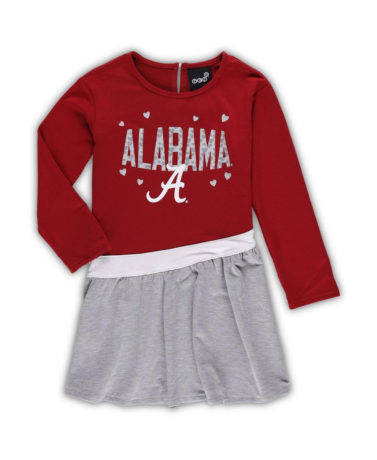 OUTERSTUFF GIRLS INFANT CRIMSON, HEATHERED GRAY ALABAMA CRIMSON TIDE HEART TO HEART FRENCH TERRY DRESS