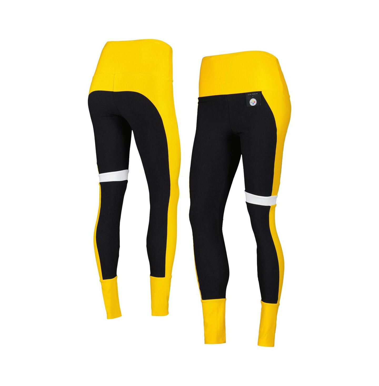 Женские леггинсы Kiya Tomlin Black, Gold Pittsburgh Steelers Colorblock Tri-Blend — фото 1