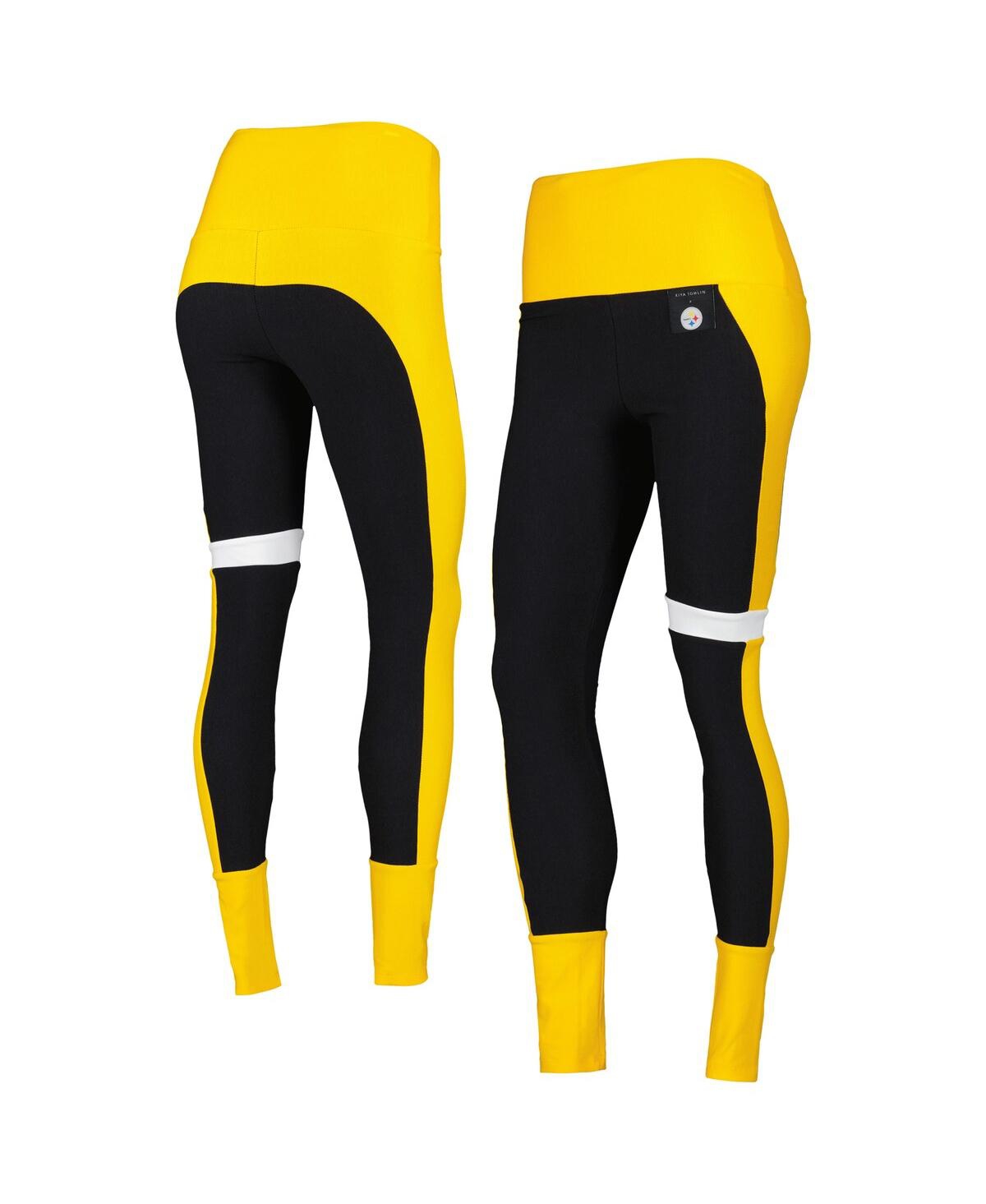 Women's Kiya Tomlin Black, Gold Pittsburgh Steelers Colorblock Tri-Blend Leggings - Black, Gold
