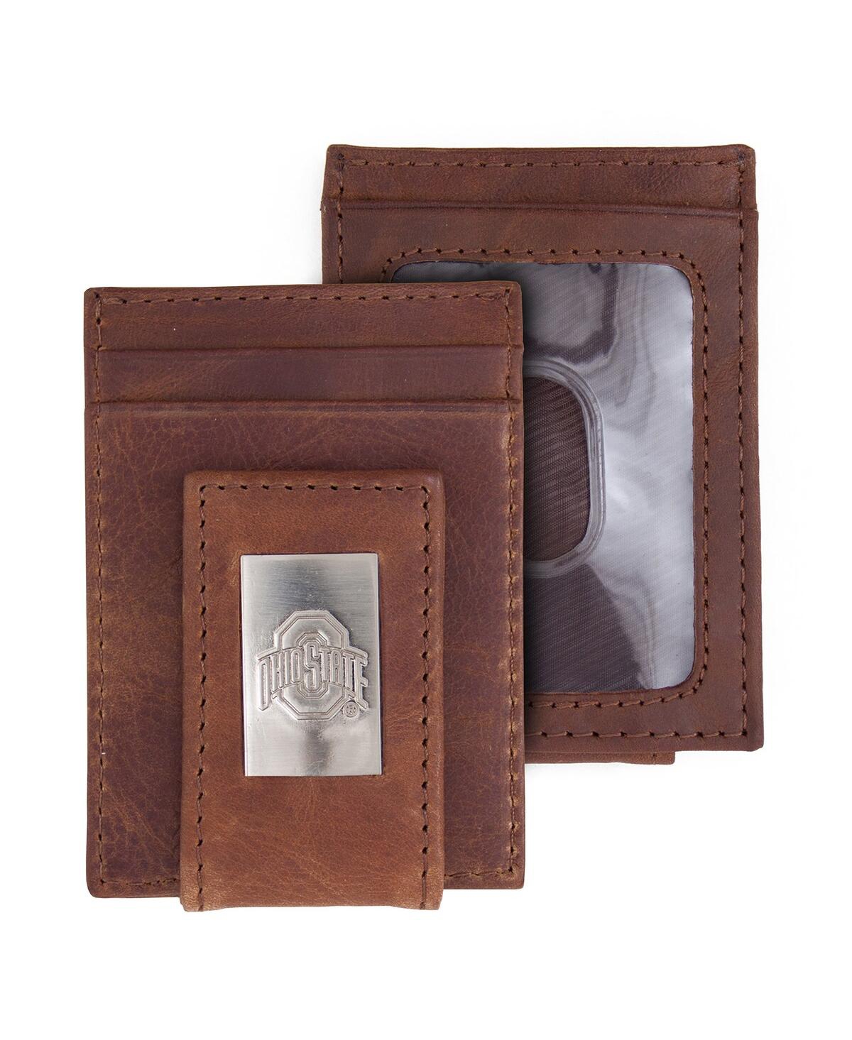EAGLES WINGS MEN'S BROWN OHIO STATE BUCKEYES LEATHER FRONT POCKET WALLET