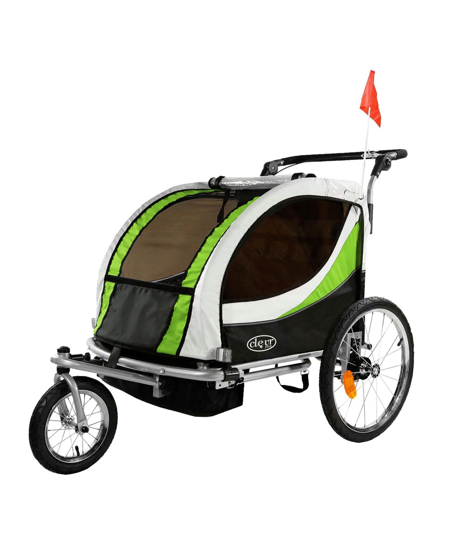 Deluxe 3-in-1 Double Seat Bike Trailer Stroller Jogger for Kids, Green