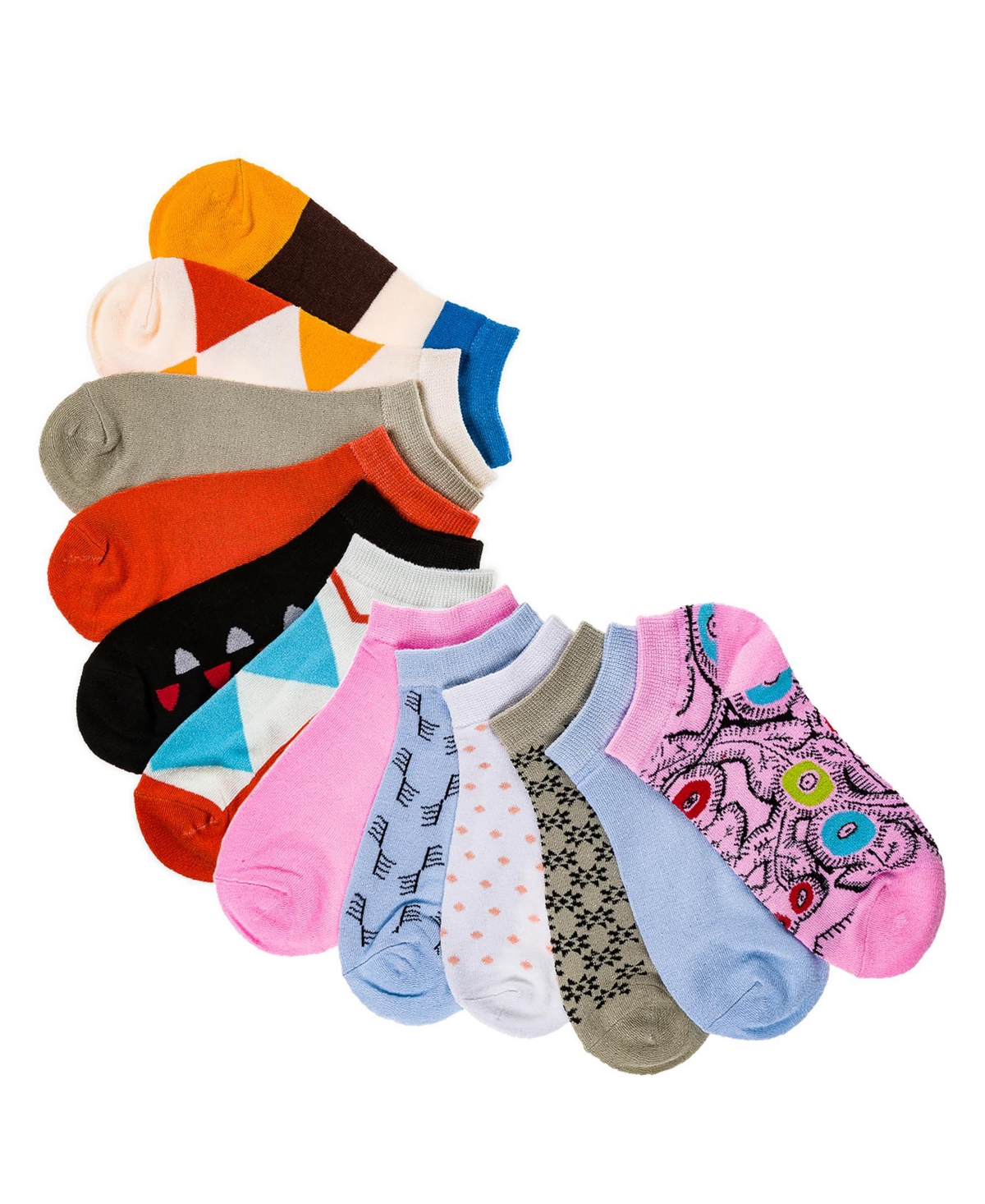 Women's Multicolor Contoured Ankle Socks 12 Pack