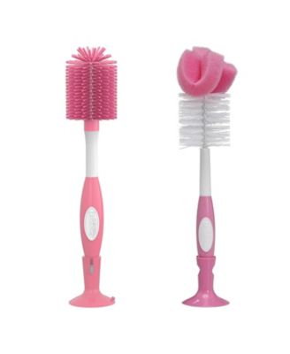 Baby Dr. Brown's Baby Bottle and Nipple Brush Soft Touch and Sponge Brush, Pink, 2 Pack