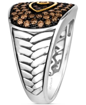 Chocolatier&reg; Men's Blueberry Sapphire (1/6 ct. t.w.) & Chocolate Diamond (1-1/4 ct. t.w.) Evil Eye Ring in 14k Two-Tone Gold 