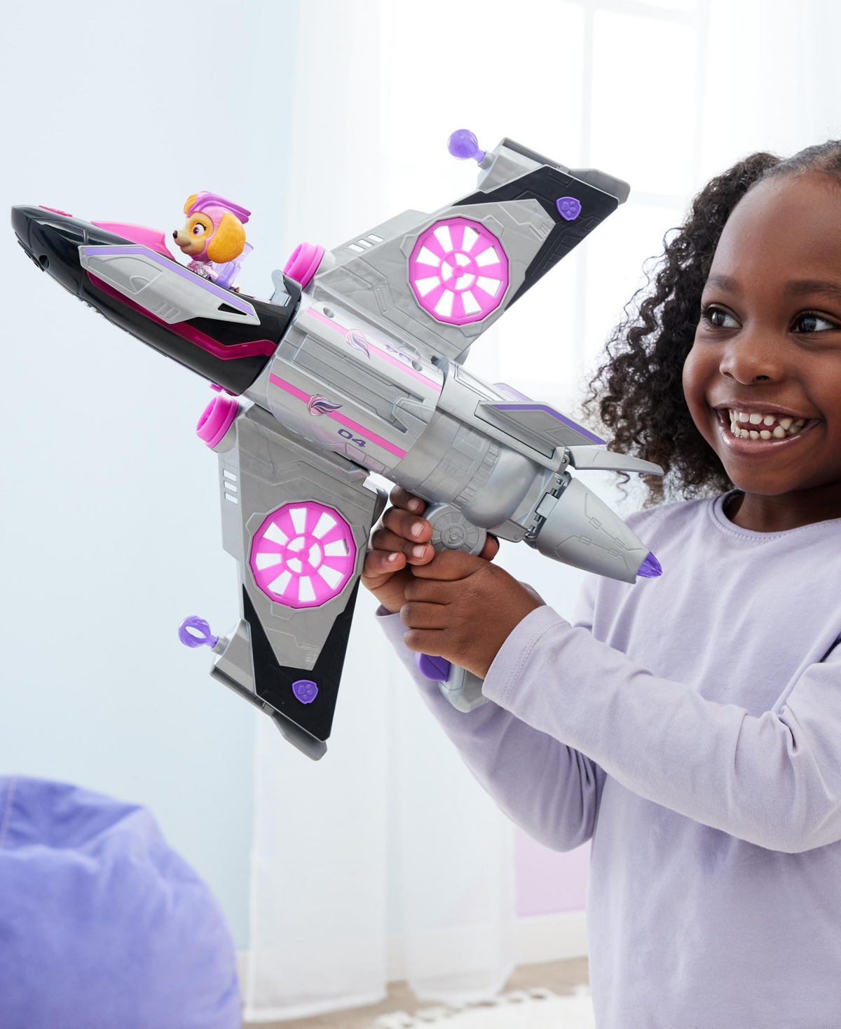 Paw Patrol - The Mighty Movie, Converting Rescue Jet With Skye Mighty Pups Action Figure, Lights And Sounds, Ki In Multicolor