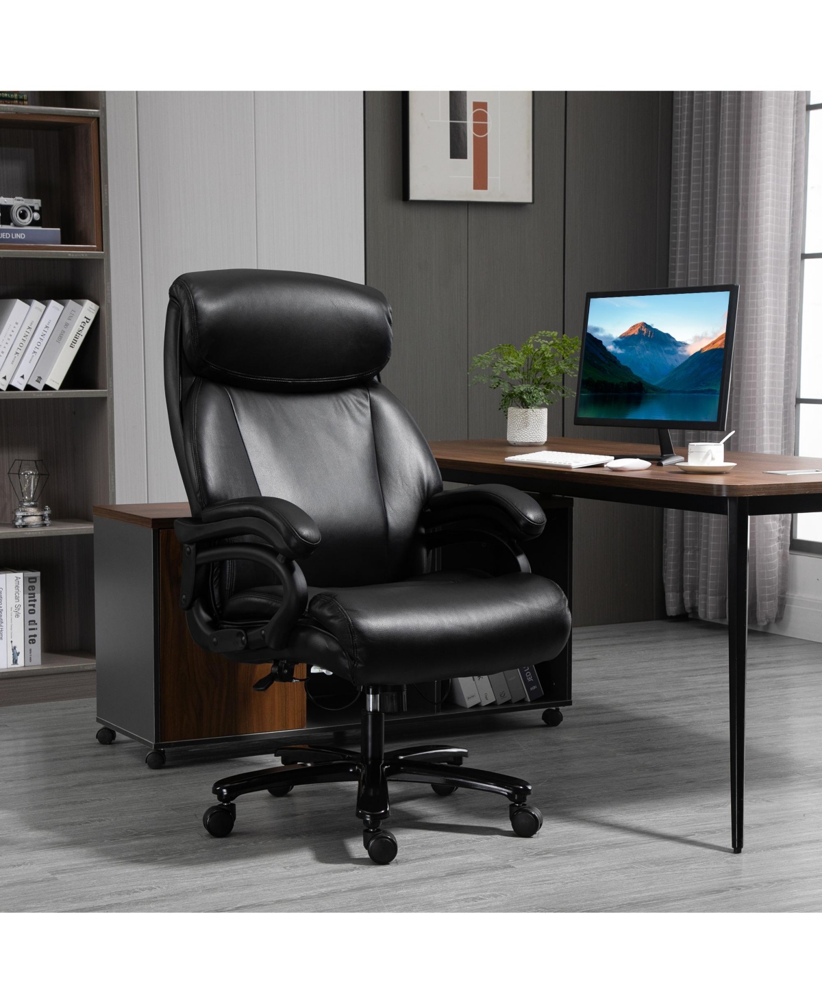 Vinsetto Big and Tall Executive Office Chair 396lbs with Wide Seat, Home High Back Pu Leather Chair with Adjustable Height, Swivel Wheels,- Bla