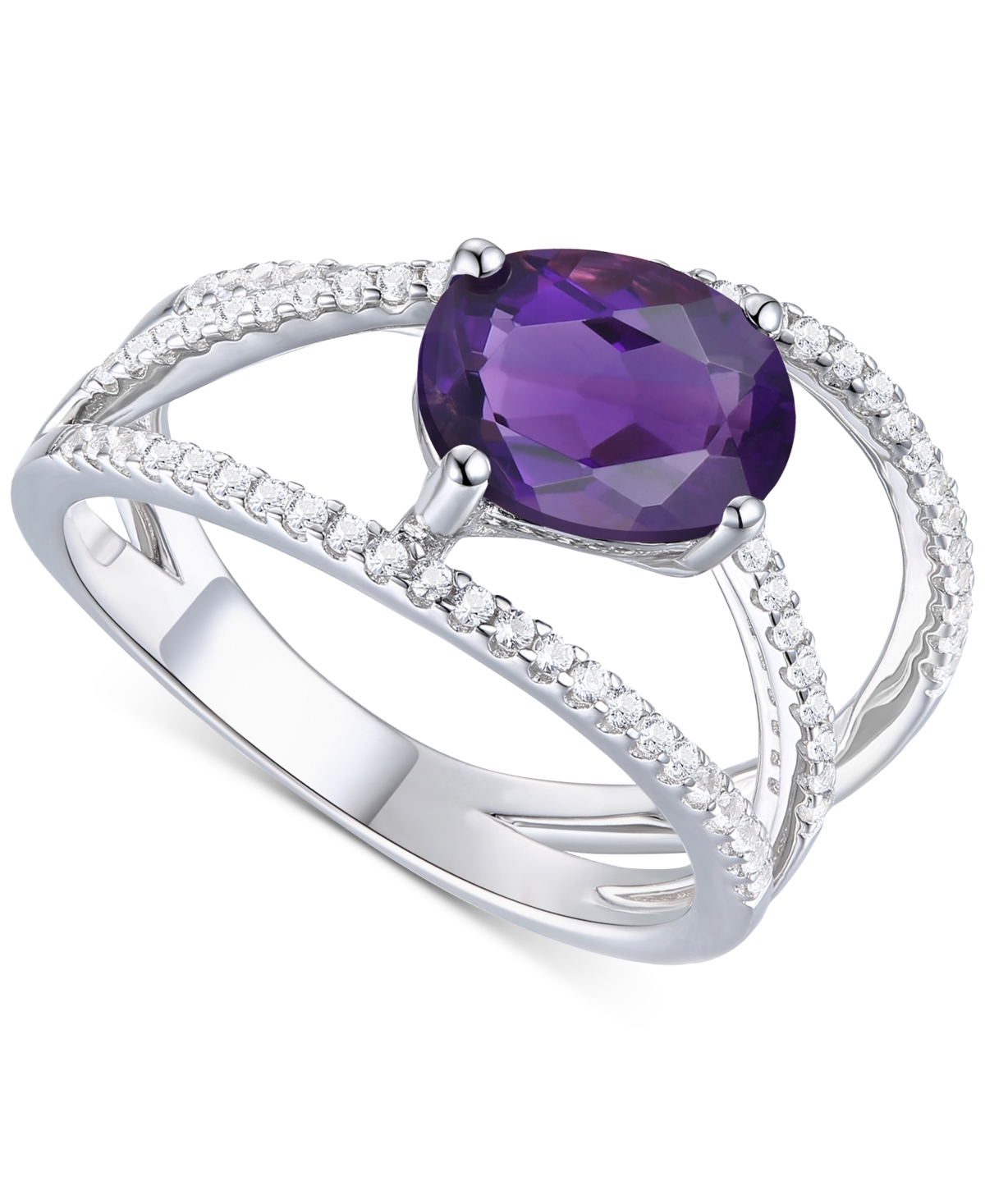 Macy's Amethyst (1-3/4 Ct. T.w.) & Lab-grown White Sapphire (3/8 Ct. T.w.) Openwork Statement Ring In Sterl