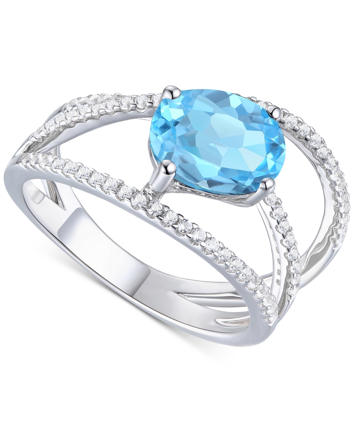 Macy's Amethyst (1-3/4 Ct. T.w.) & Lab-grown White Sapphire (3/8 Ct. T.w.) Openwork Statement Ring In Sterl In Blue Topaz