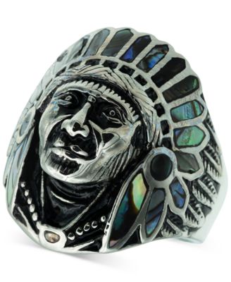 Blackjack - Men's Abalone Chief Ring in Stainless Steel