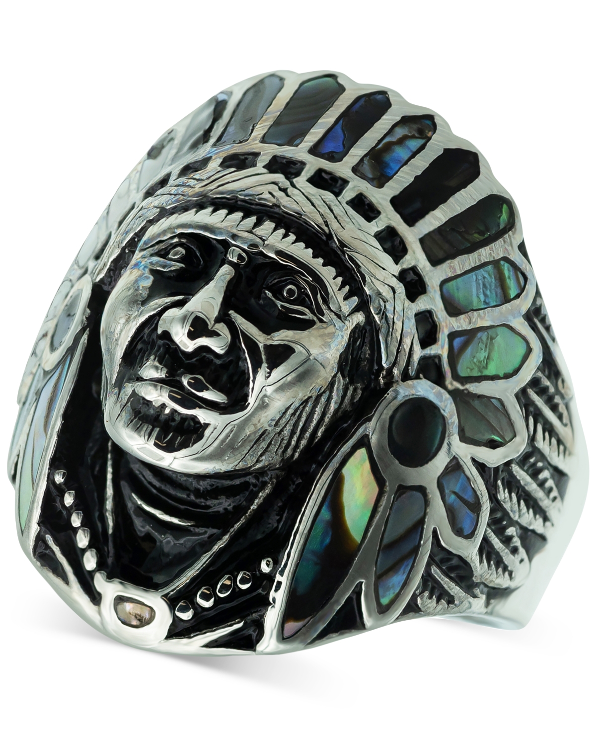 Men's Abalone Chief Ring in Stainless Steel - Steel
