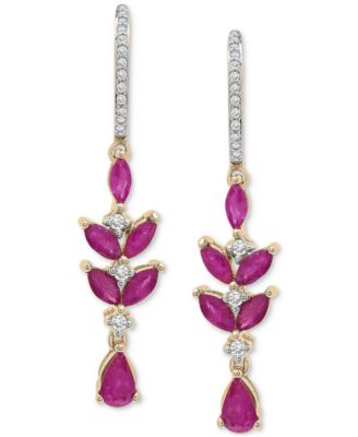 Macy's - Ruby (1-5/8 ct. t.w.) & Diamond (1/8 ct. t.w.) Drop Earrings in 14k Gold