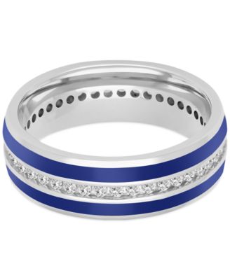 Men's Black Sapphire (1-1/3 ct. t.w.) & Ceramic Stripe Band in Sterling Silver (Also in Lab-Created White Sapphire)