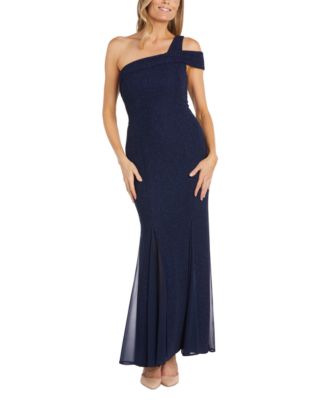 Nightway Women s One Shoulder Glitter Knit Godet Gown Macy s