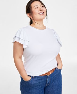 On 34th Plus Size Flutter-Sleeve Top, Created for Macy's - Macy's