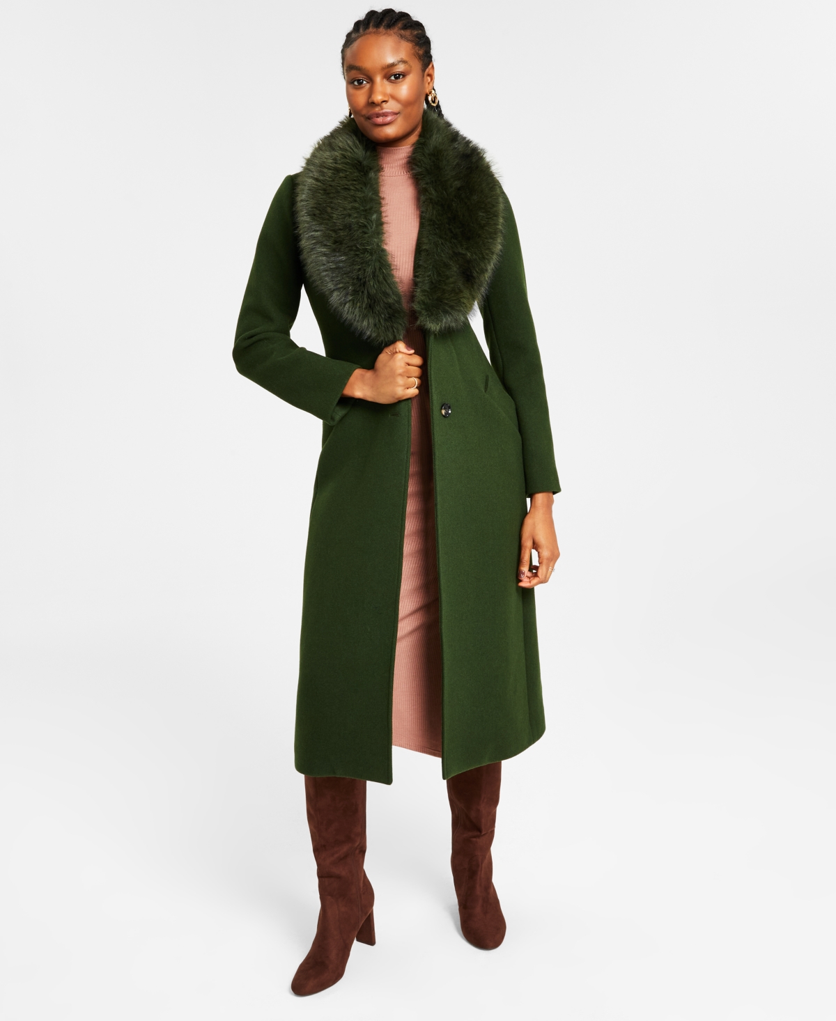 Michael Kors Michael  Women's Wool Blend Belted Coat In Jade